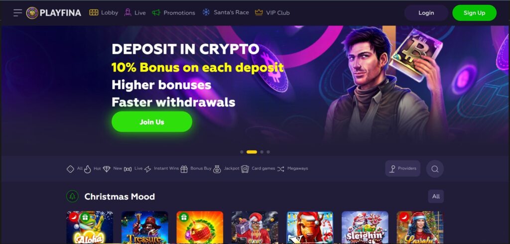 Playfina Online Crypto Casino Website