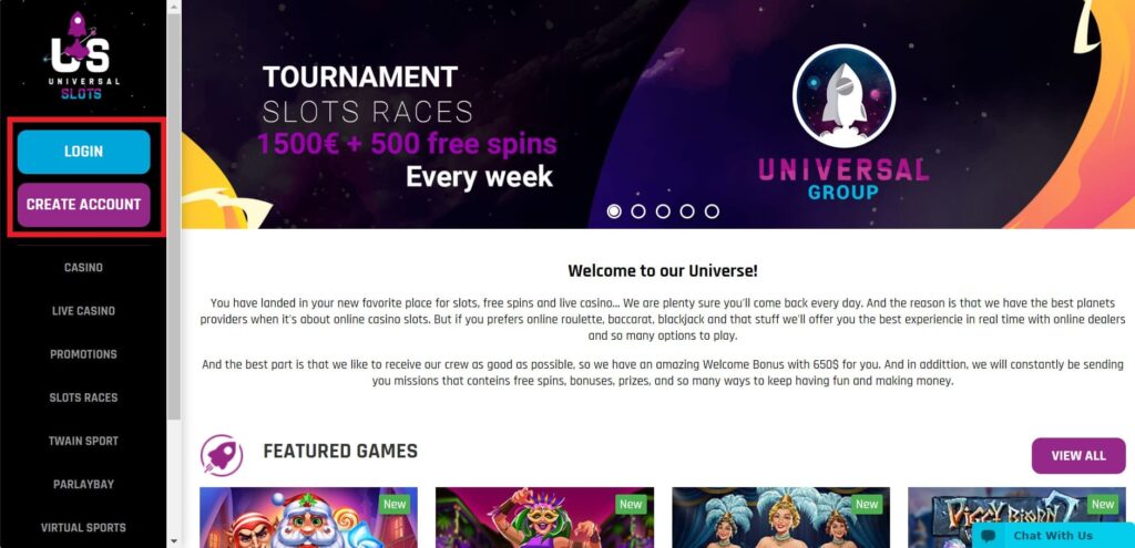 Universal Slots Crypto Casino Website
