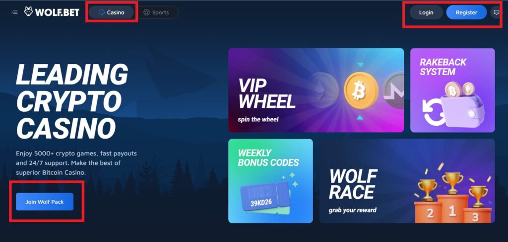 Wolf Bet Crypto Casino Website