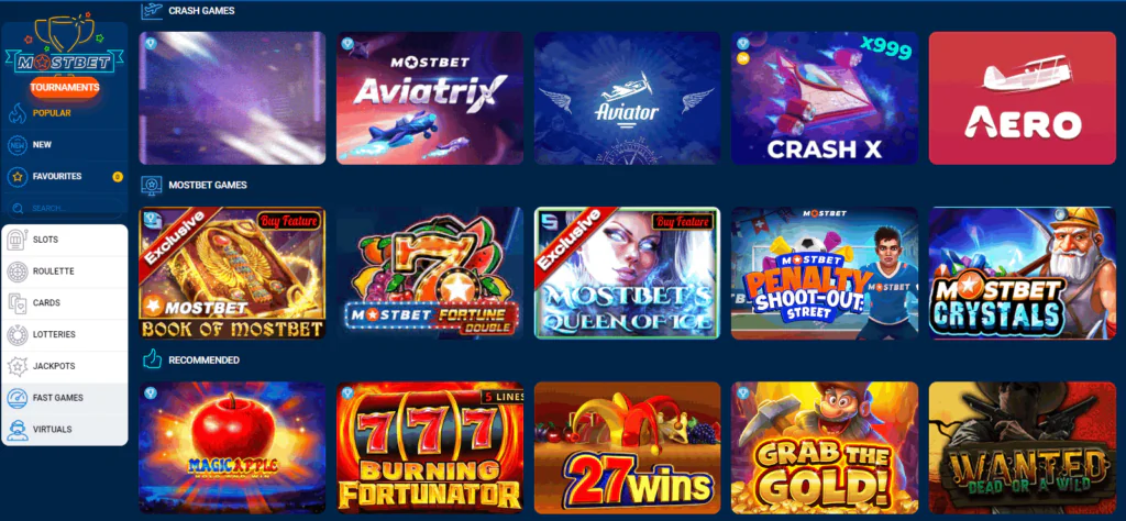 mostbet crypto casino games