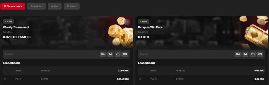 Betspins tournaments