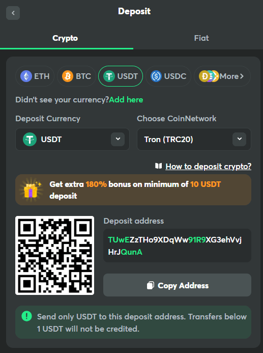 How to deposit crypto at BC.Game