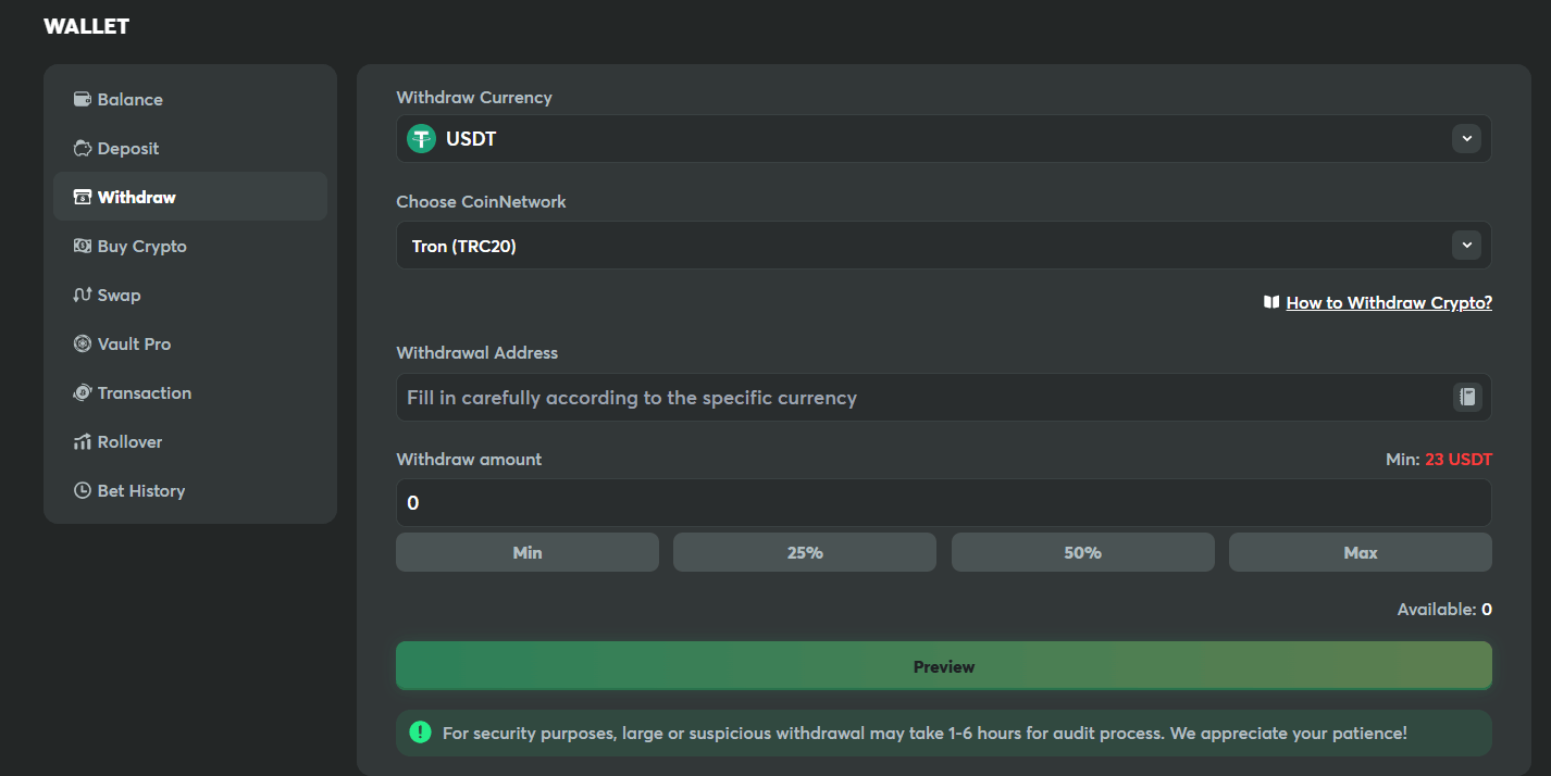 How to withdraw crypto from BC.Game