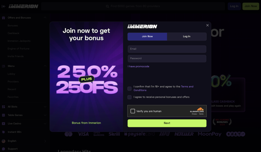 immerion casino account